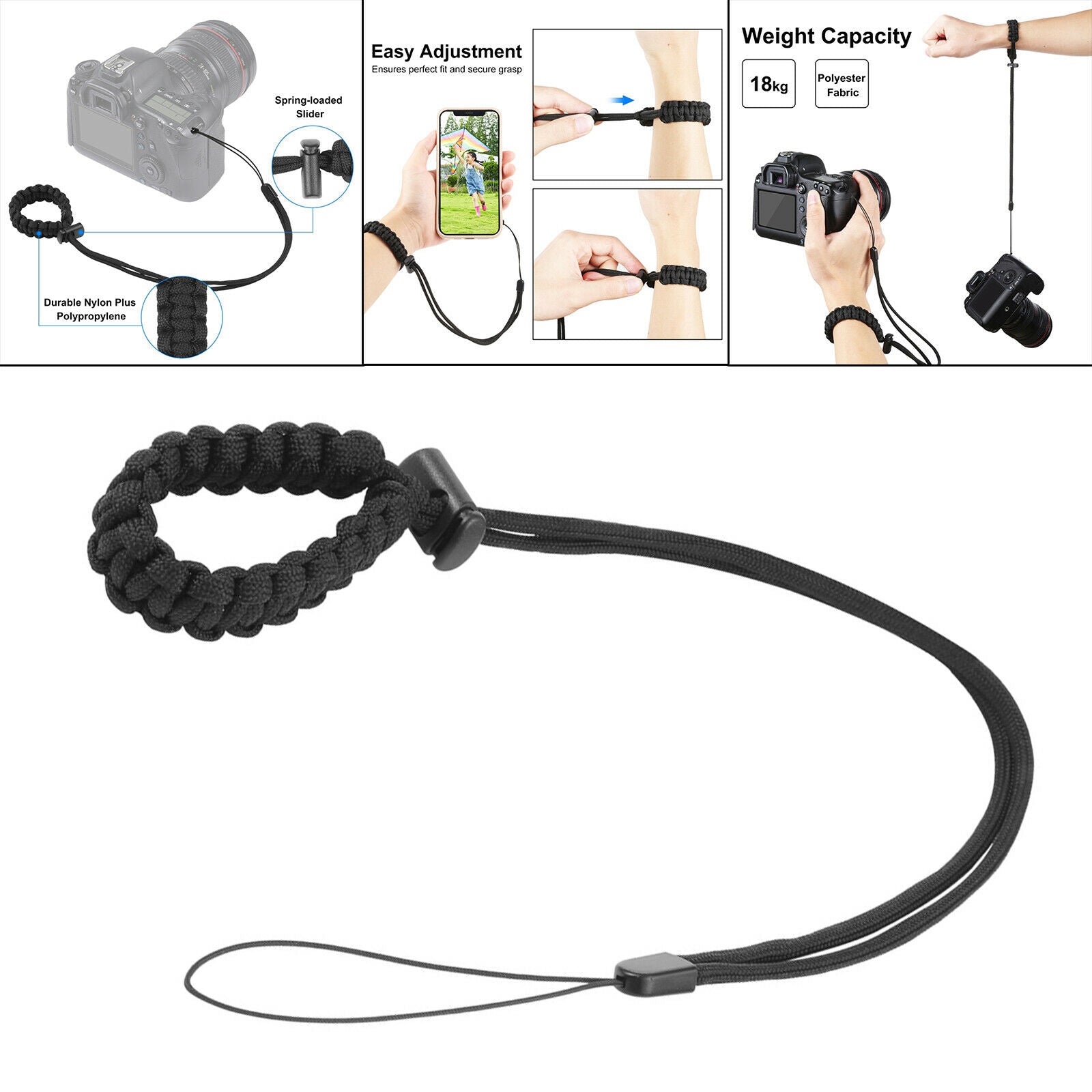 Camera Wrist Strap Durable Holder Adjustable Carry for DSLR Photographers