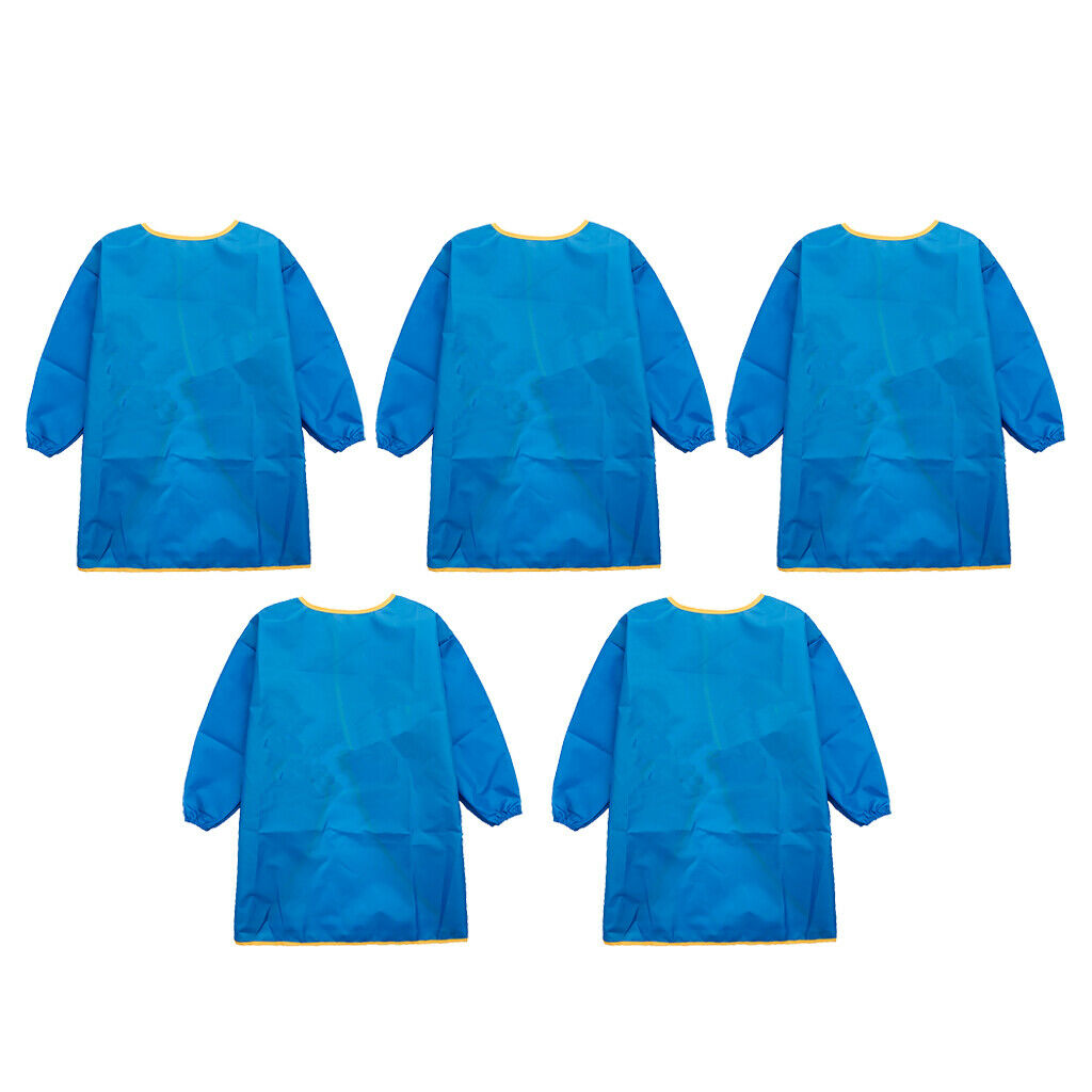 5pcs Kids Long Sleeve Drawing Apron Waterproof Eating Bib Smock Size_M Blue