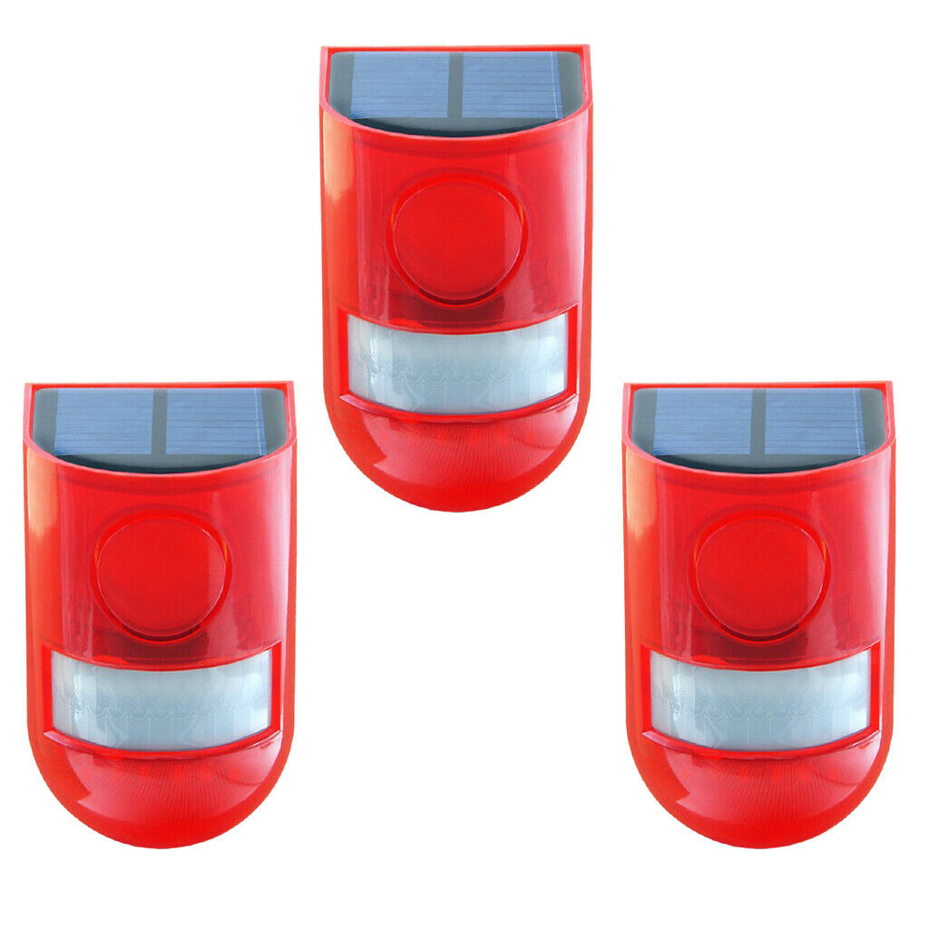 3pcs Solar Powered Sound Alarm Alert Light Flashing Light Alarm System