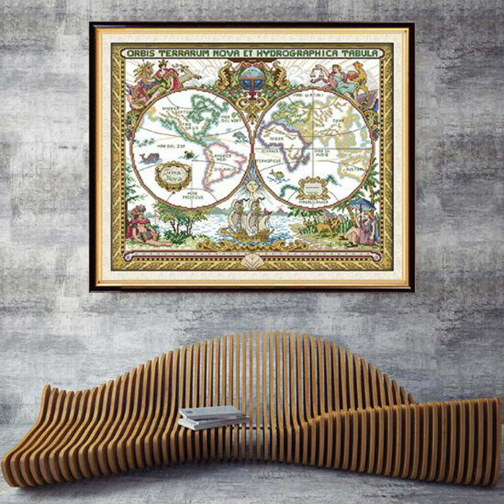 14CT 51x42cm Old World Map Stamped Cross Stitch Kit Needlework for Beginners