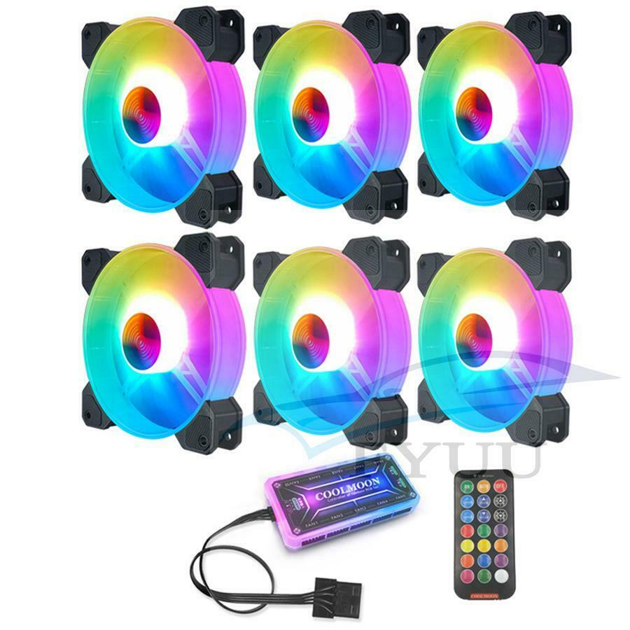 6x 120 mm Computer Case Fan RGB Fan Adjustable Colorful Lamp Light Adjust Cooler