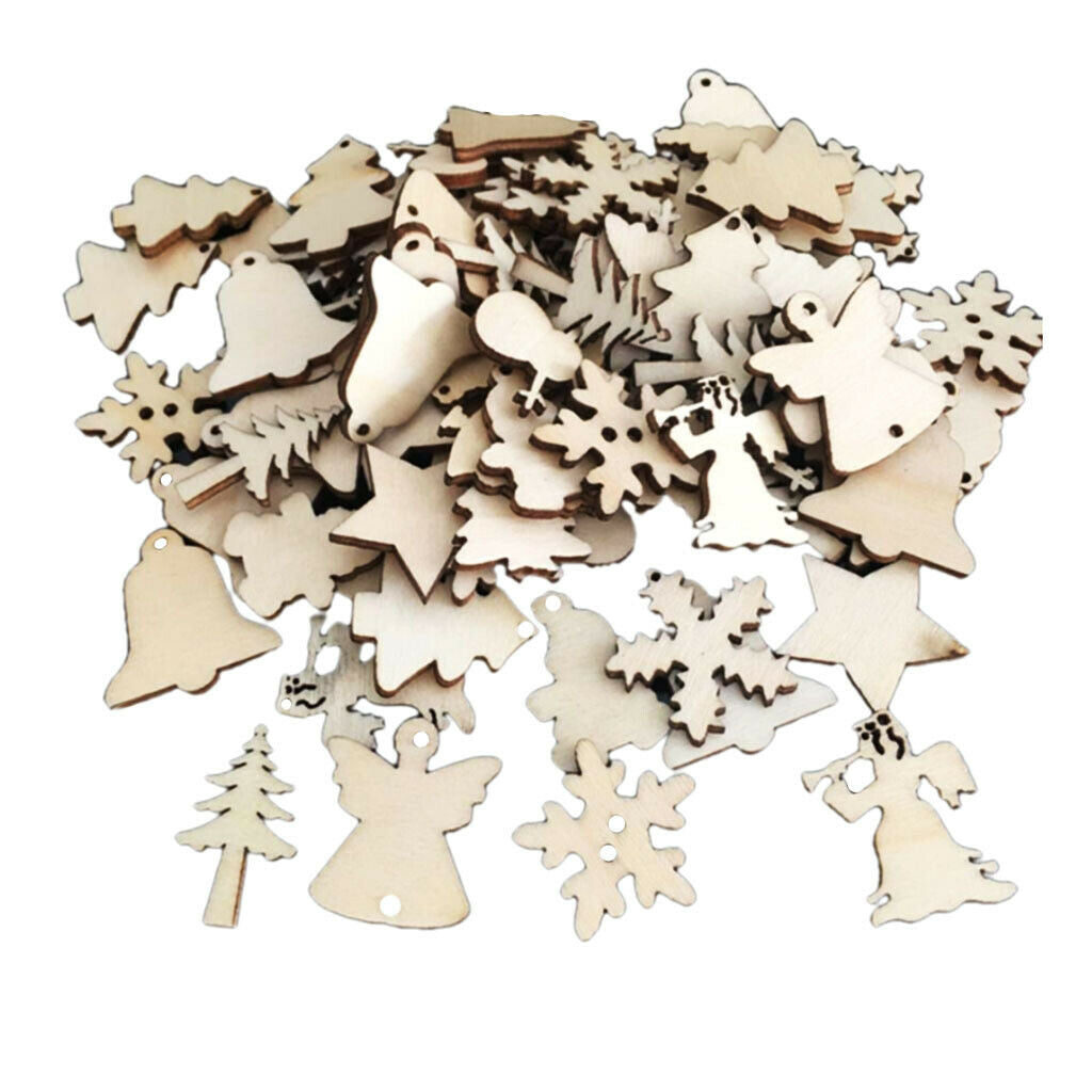 50 Pieces Mixed Christmas Ornaments Wood Shapes Xmas Tree Party Decor Ornaments