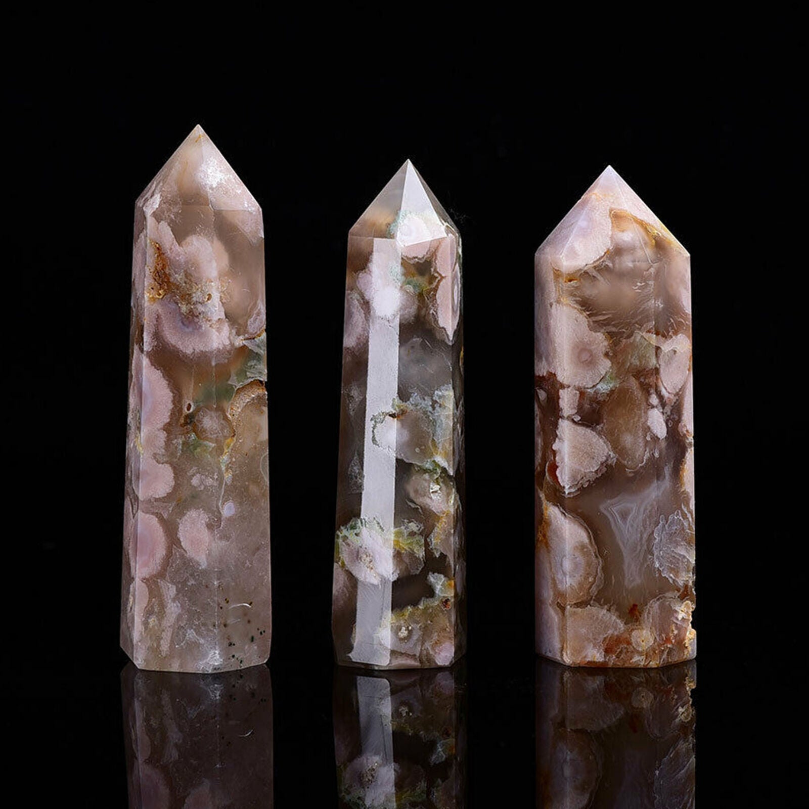 1pc Natural Flower Agate Tower Point Quartz Crystal Obelisk Wand Healing Stone