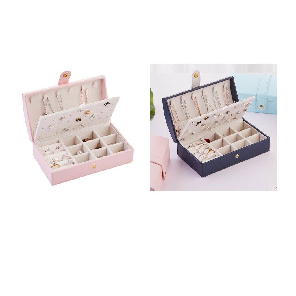 Set of 2 Travel Compact Jewelry Box Organizer for Necklace Ring Solid Color