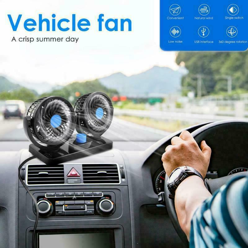 12V Dual Head Car Fan Portable Vehicle Truck 360Â° Rotatable Auto Cooling Cooler