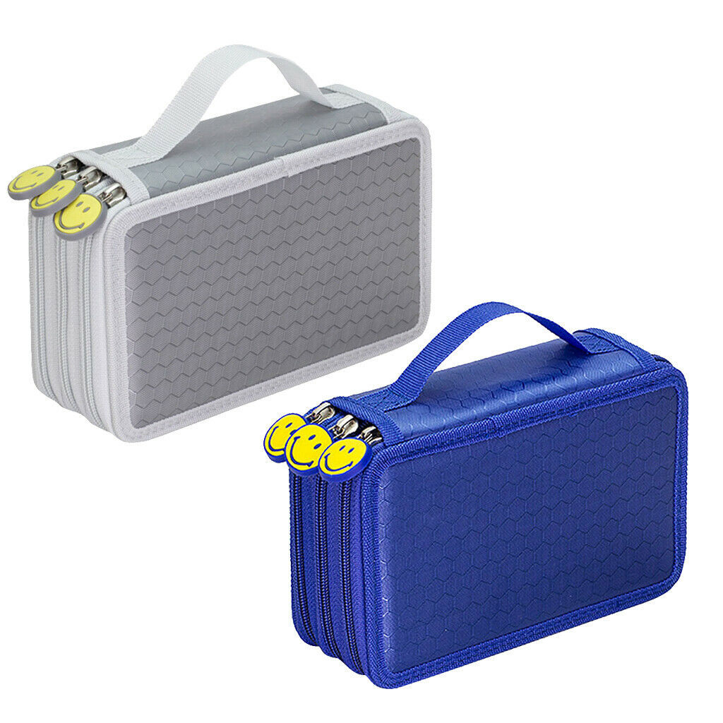 2pcs 3 Layers Pencil Case Pen Pouch Brush Pouch Pen Bag Pen Cosmetic Bag Blue &