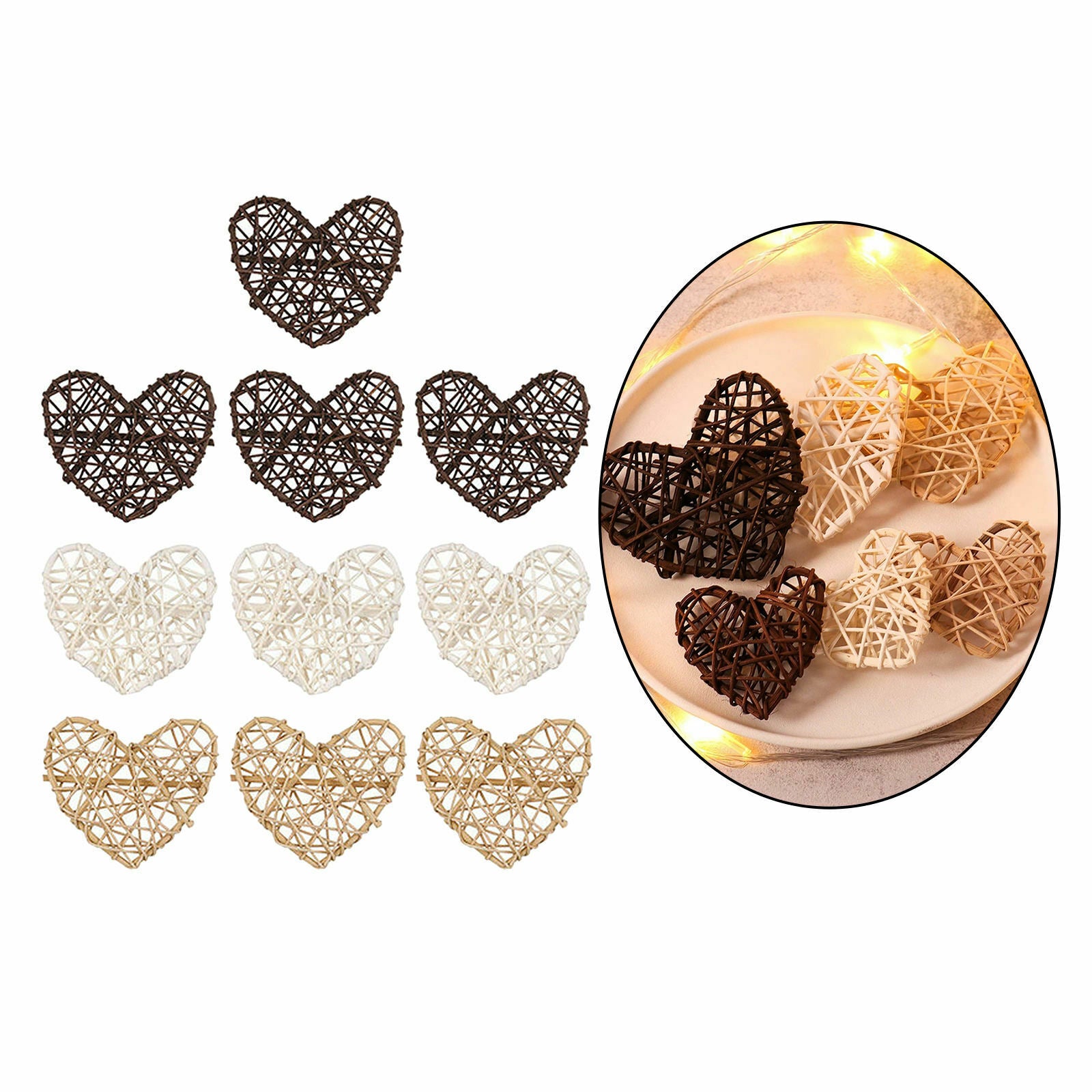 20pcs Wicker Stars Hearts Ornaments DIY for Christmas Photo Props Home Gift