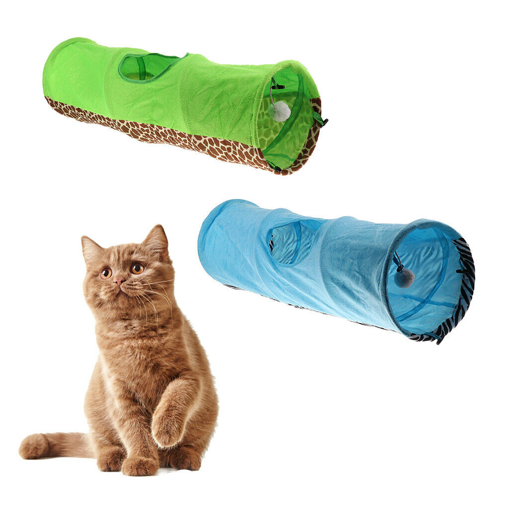 Funny Pet Cat Tunnel 2 Holes Play Tubes Collapsible Rabbit Kitten Toys Blue