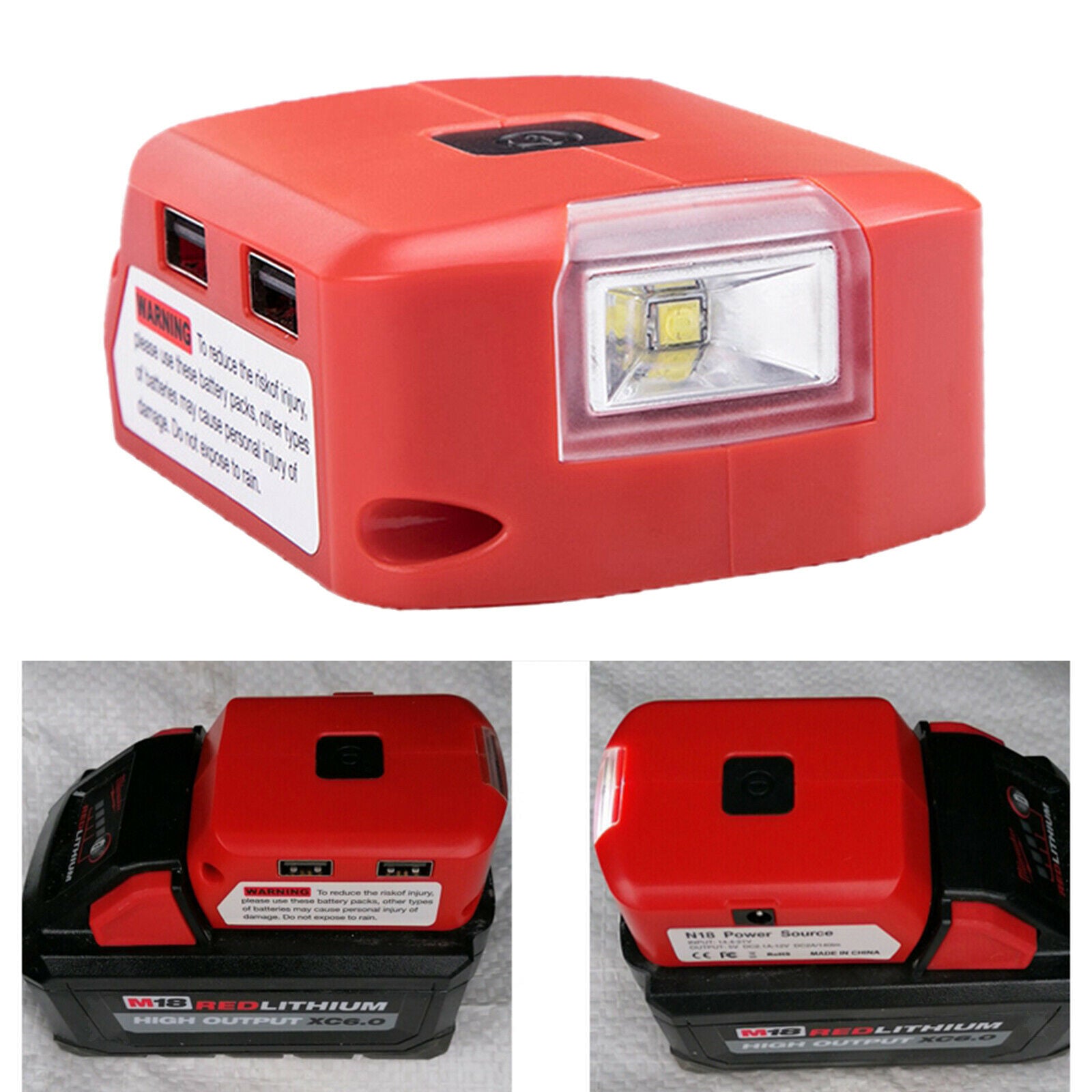 18v Power Source Adapter with LED Work Light Compatible with M18 Battery