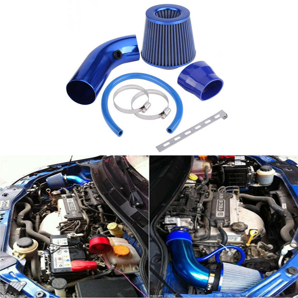 Blue Air Intake Kit Pipe Diameter 3" +Cold Air Intake Filter+Clamp+Accessories