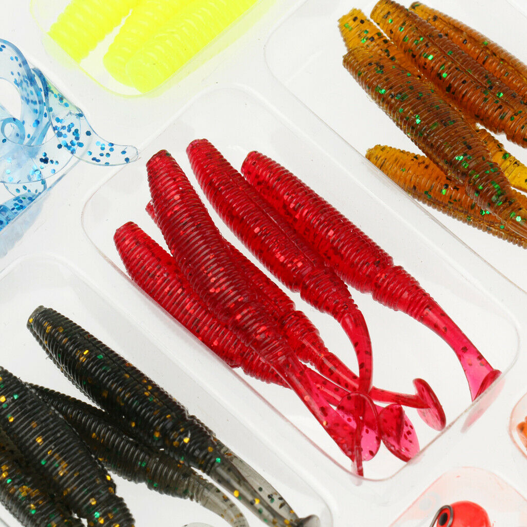 Assorted Tail Grub Worm Plastic Fishing Lure Micro Jig Head Tackle Bait