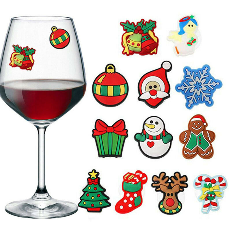 12PCS Silicone Cup Stickers Wine Cup Marker Sucker Christmas Tree Party Decor