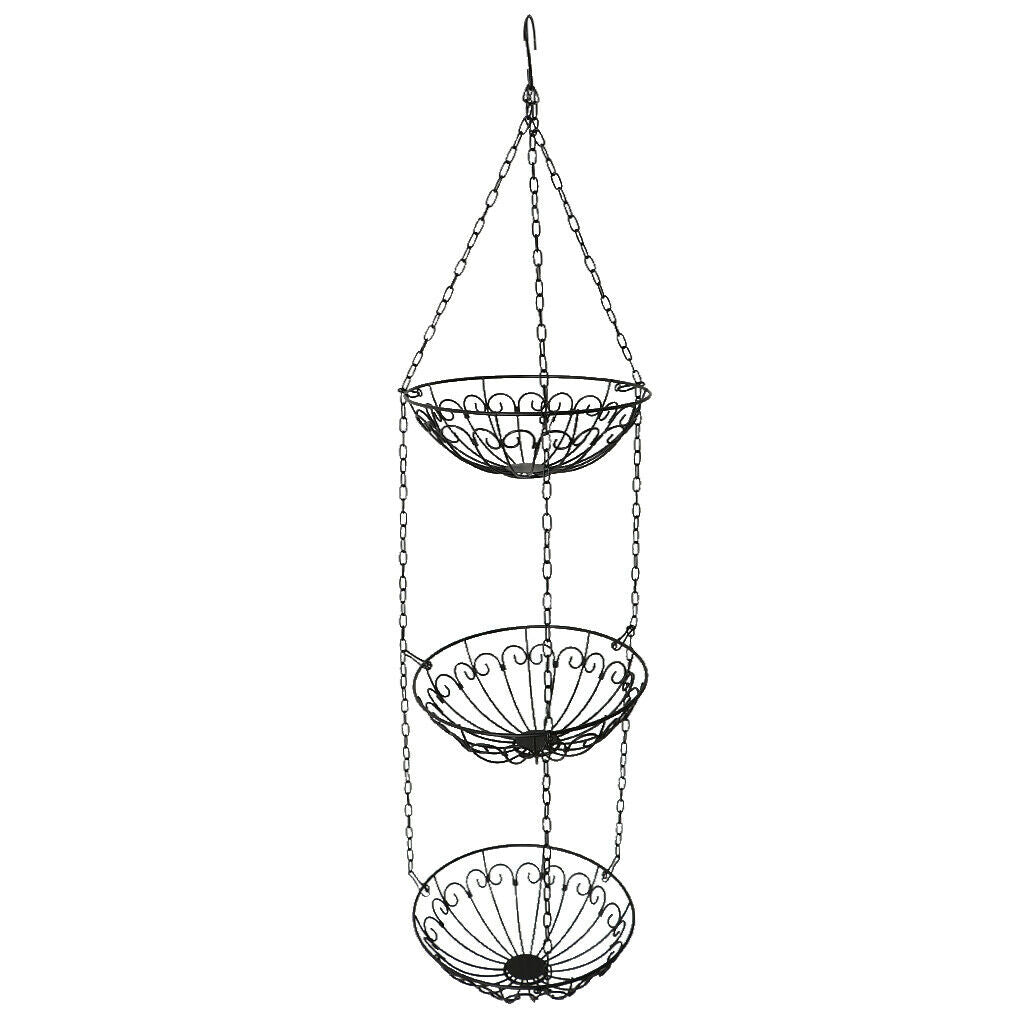 Iron Hanging Fruit Basket Vegetable Storage Organizer 3 Tier, Round, For Kitchen