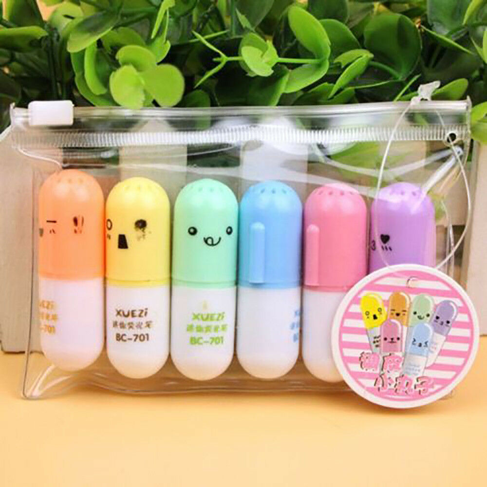 6x Mini Cute Stationery Pen Supplies Graffiti Writing School Office Cartoon Face
