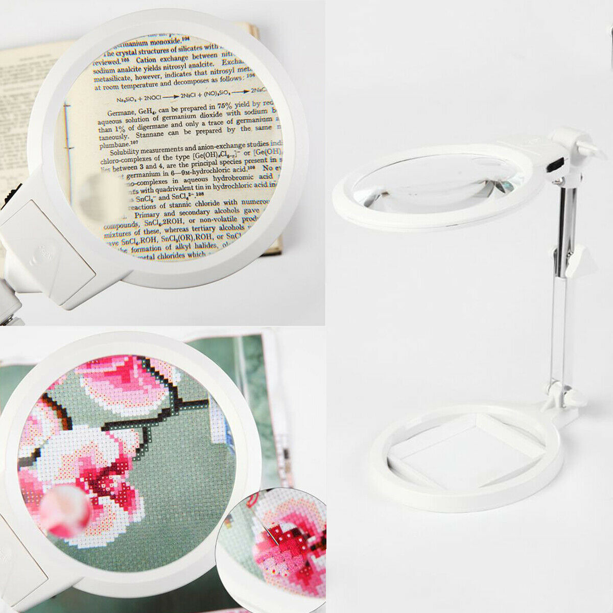 LED Desk Lamp Magnifying Magnifier Glass With Light Stand Clamp for Craft Read