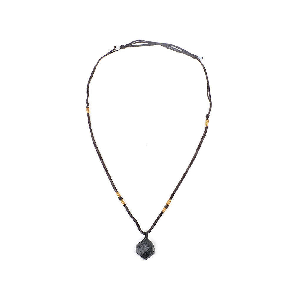 Women Natural Black Tourmaline Stone Pendant Necklace Crystal Gem Specimen Retro