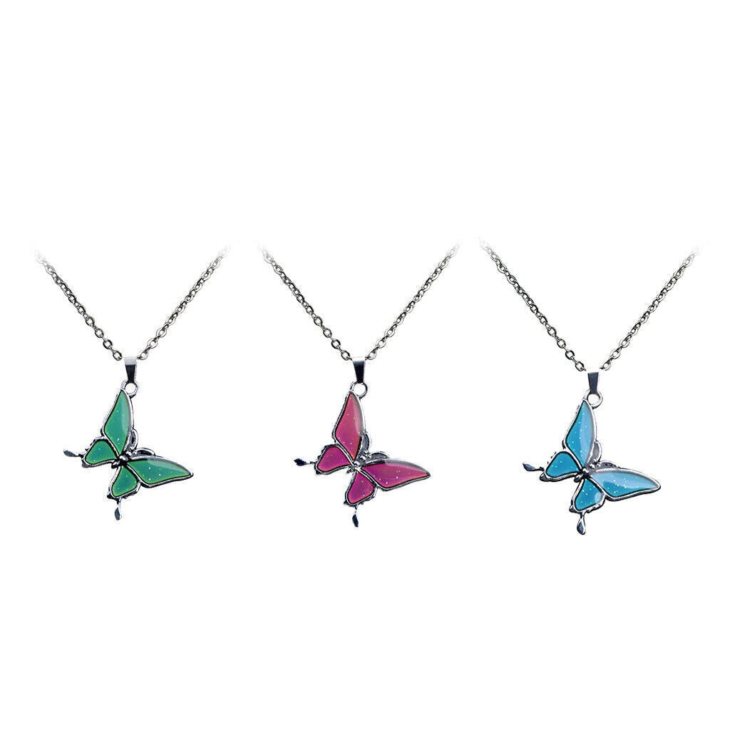 3x Color-changing Mood Necklace Butterfly Pendant Women Banquet Jewelry