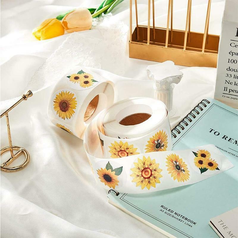 500Pcs 3.8cm Sunflower Round Stickers  Adhesive Labels for Card Envelopes Seal