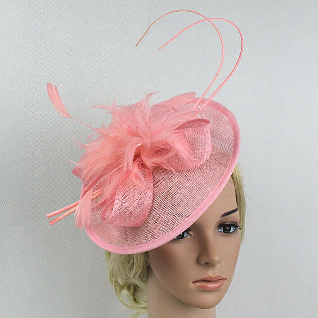 Bridal Fascinator Hairclip Hair Hat Wedding Headpiece Feather Hairpin Acce Pink