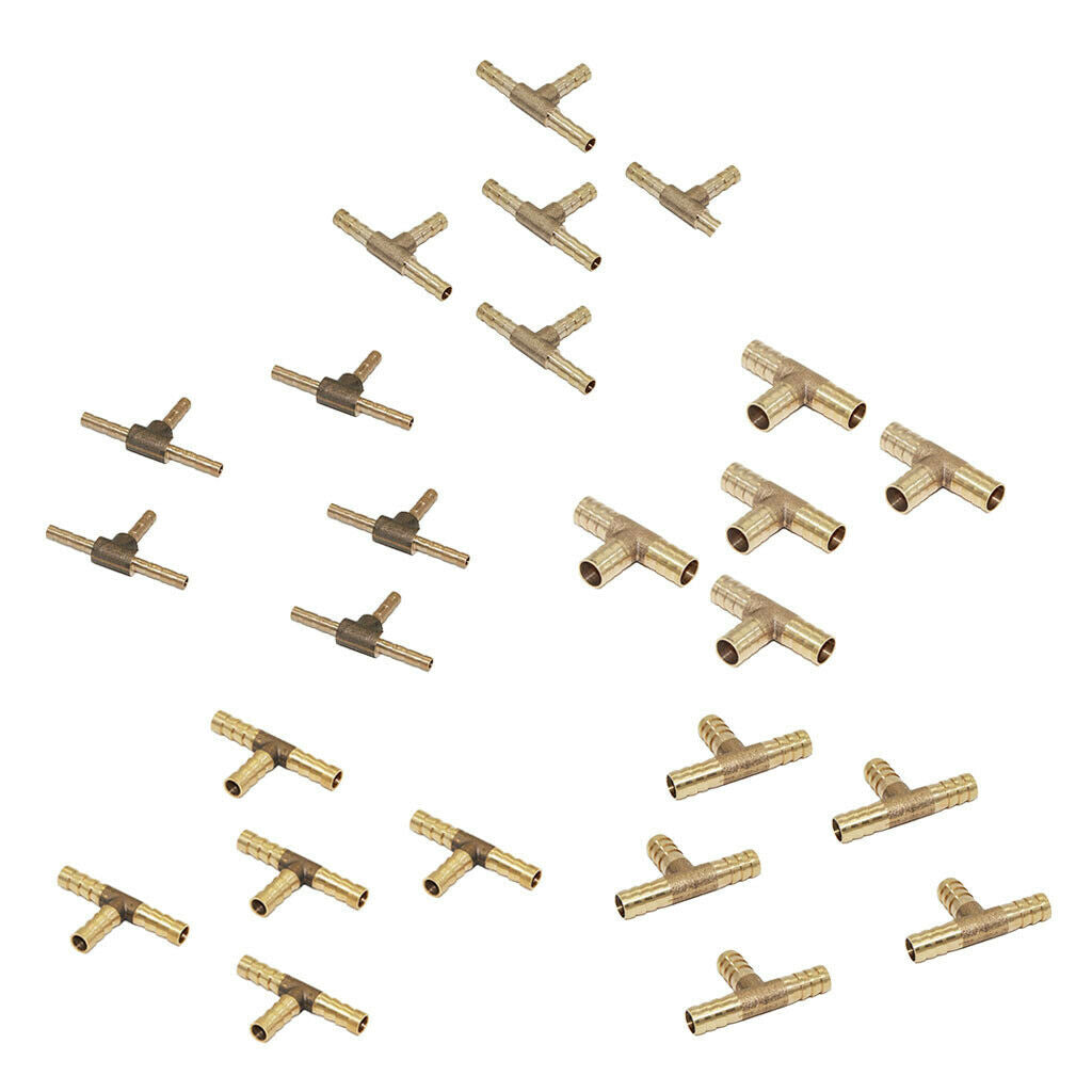 25cs Brass Tee Adapter Hose Joiner Tee Connector T for Water Fluid Fuels