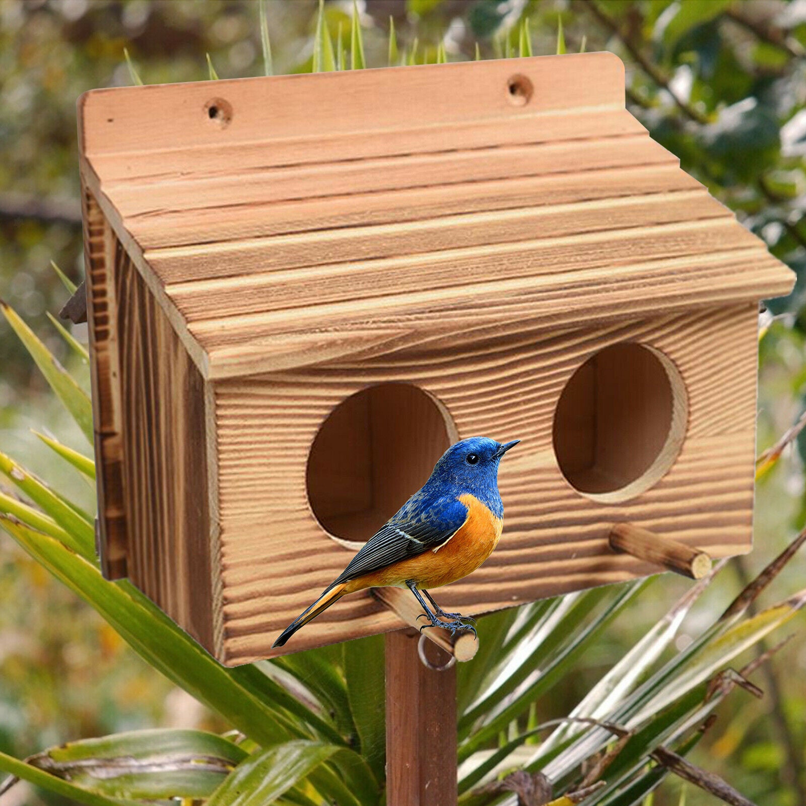 Wooden Birdhouse Garden Decor with 2 Holes