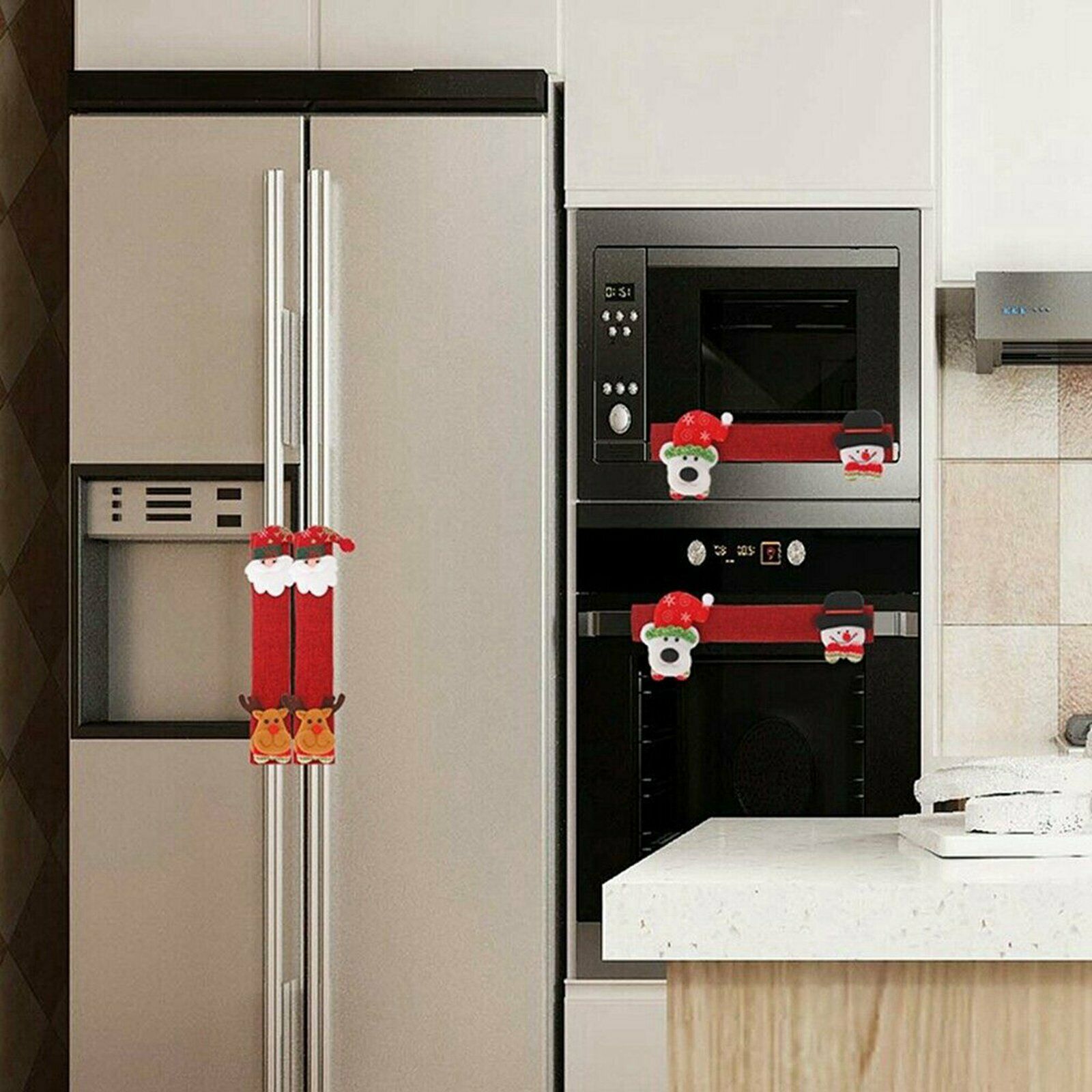 4PC Santa Claus Snowman Christmas Refrigerator Oven Door Handle Cover Xmas Decor