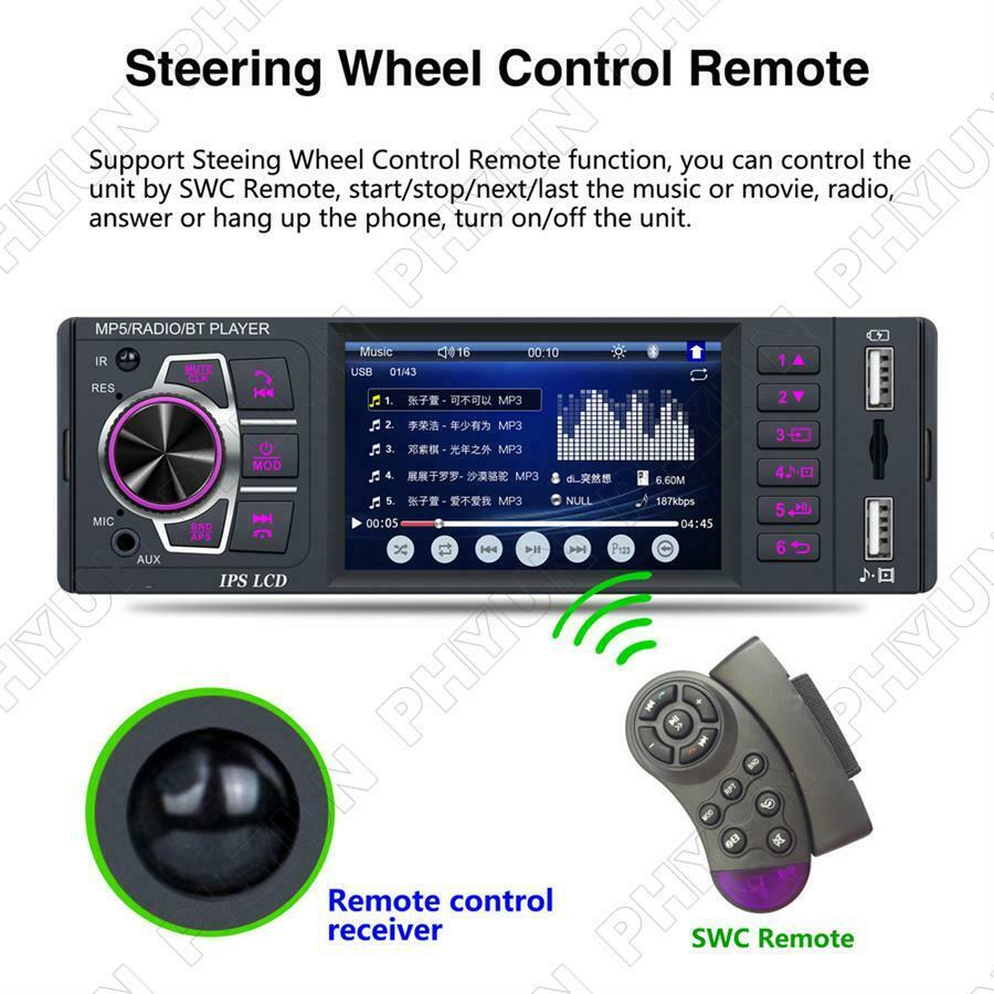 3.8" Car Radio FM Player IPS Screen Bluetooth Steering Wheel Control w/ Remote