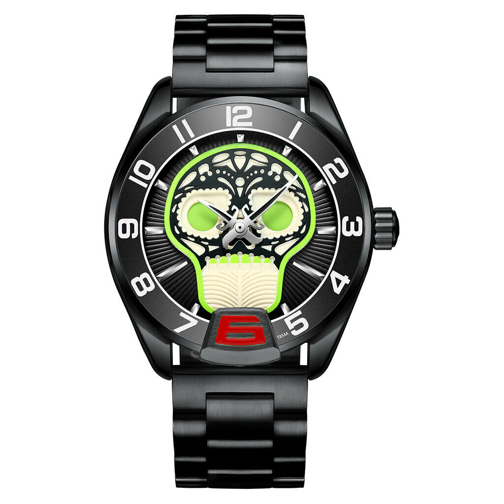 Multifunction Mens Watch Metal Band Mechanical Automatic Wirstwatch Black