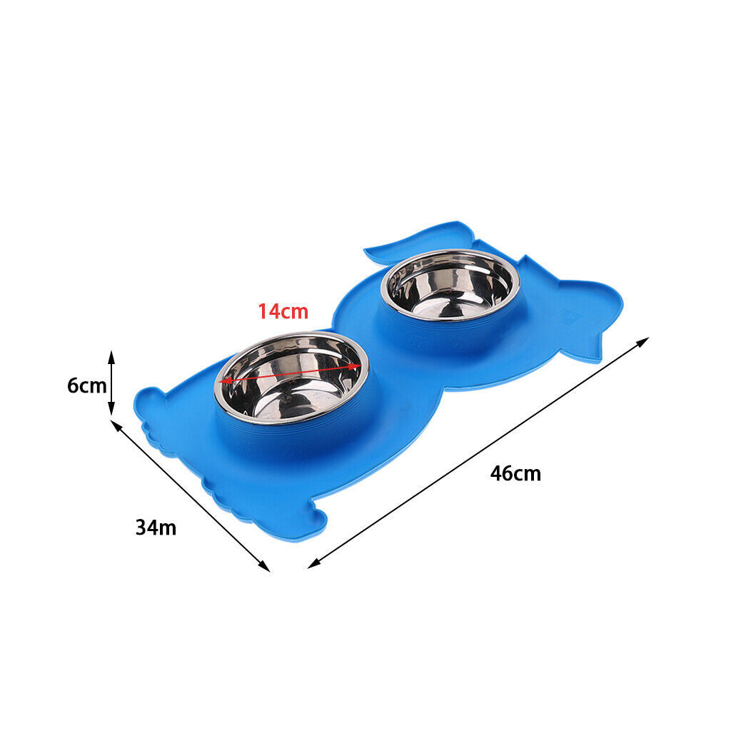 No-Spill and Non-Skid Pet Double Bowl Dog Cat Food Water Feeder  Blue