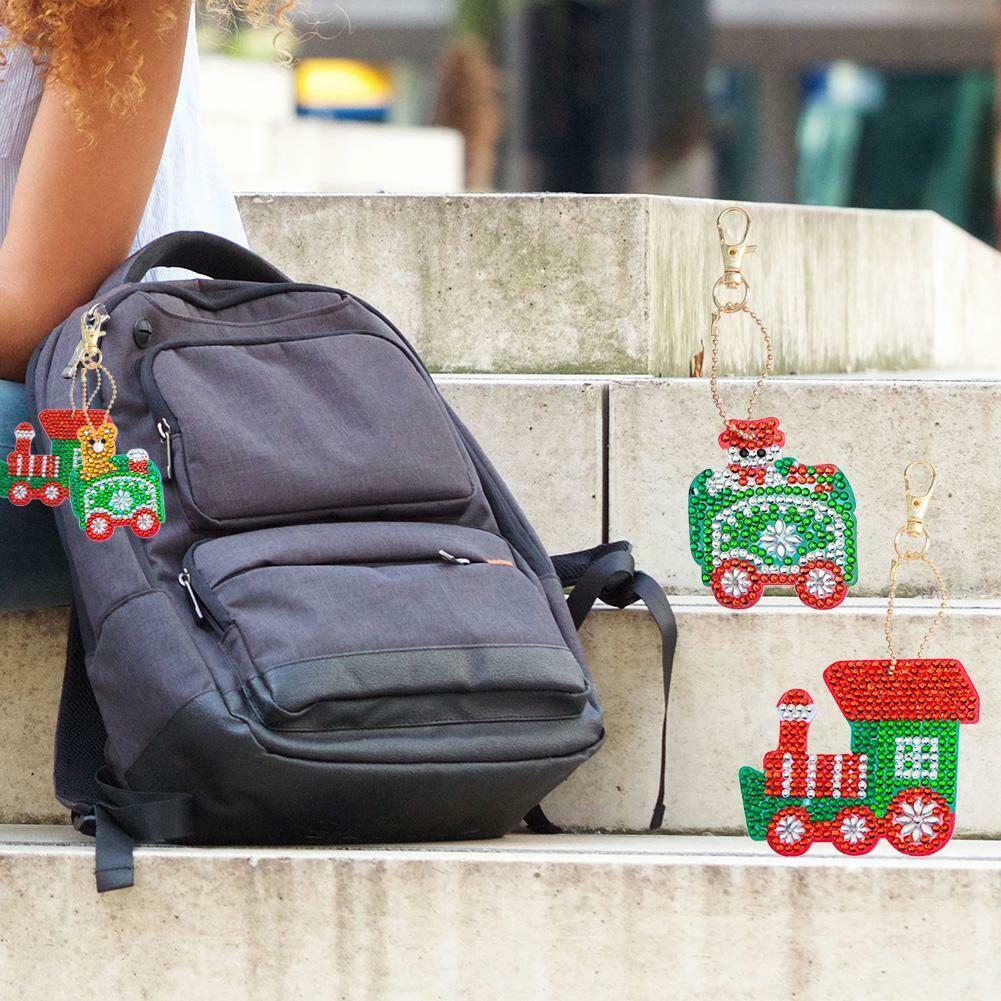 4pcs DIY Full Drill Special-Shape Diamond Painting Christmas Train Keychain @