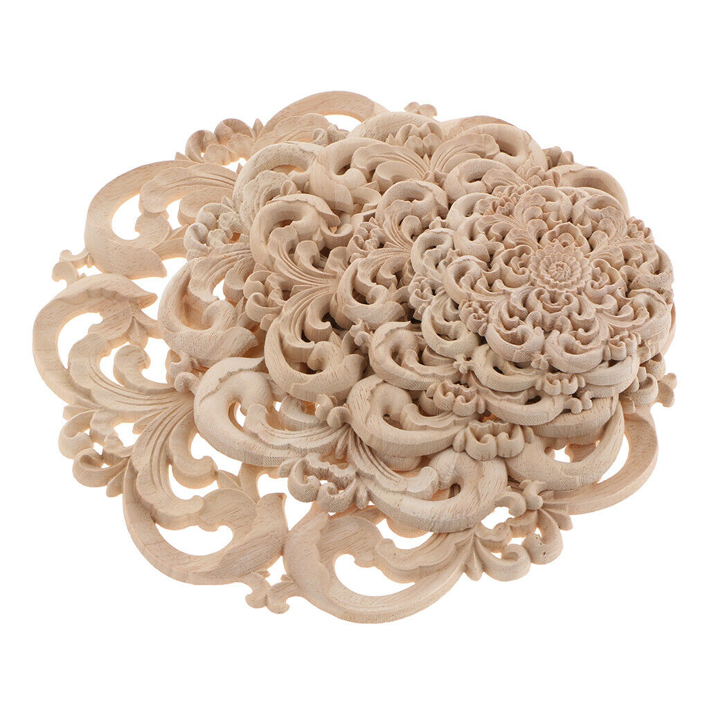 8pcs Round 4" Wood Carved Applique Onlay Cabinet Furniture Home Decoration