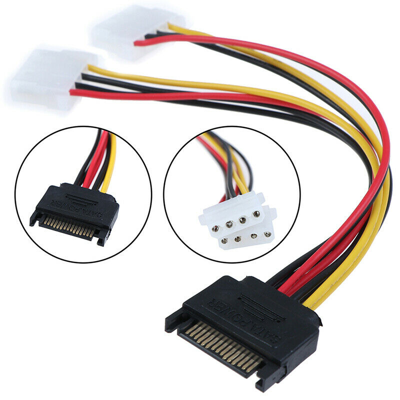 15Pin SATA Male to Double 4 Pin Molex Female IDE HDD Power HardDrive Ca-DD