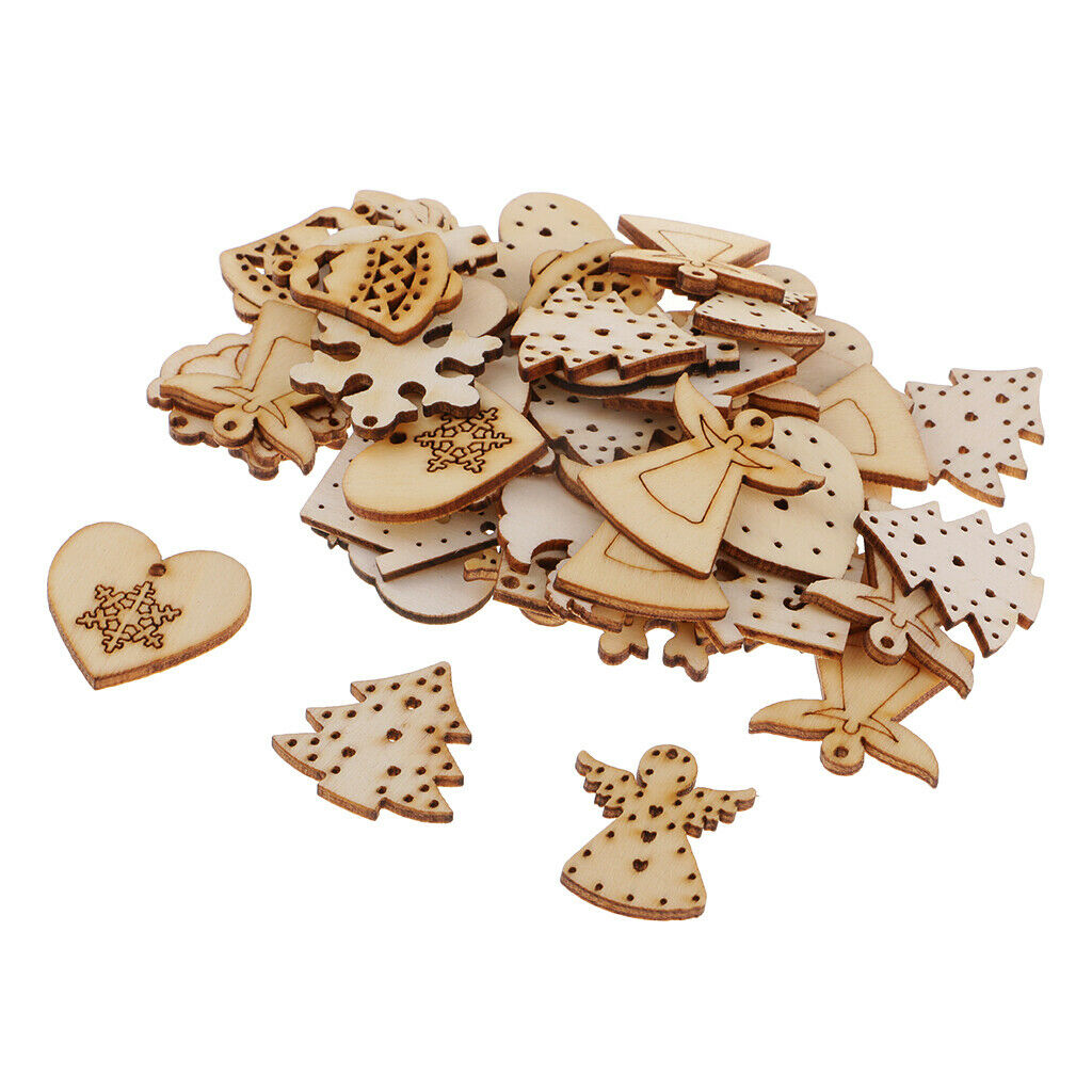 100Pieces Wood Shapes Silces Crafts for Gift Tags Scrapbooking Party DEcors