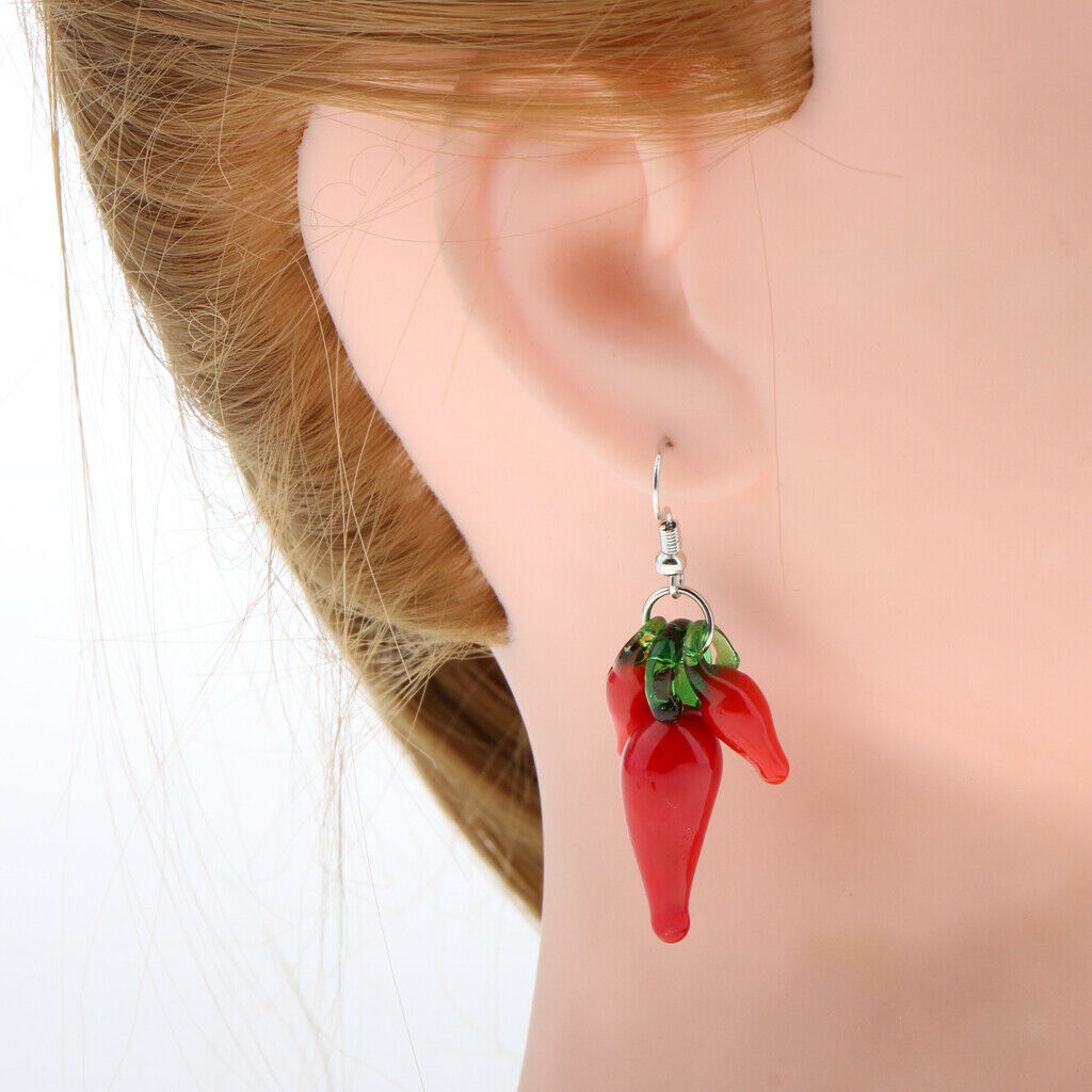 2 Pairs of Fire Red Lampwork Cluster Glass Drop Earrings with