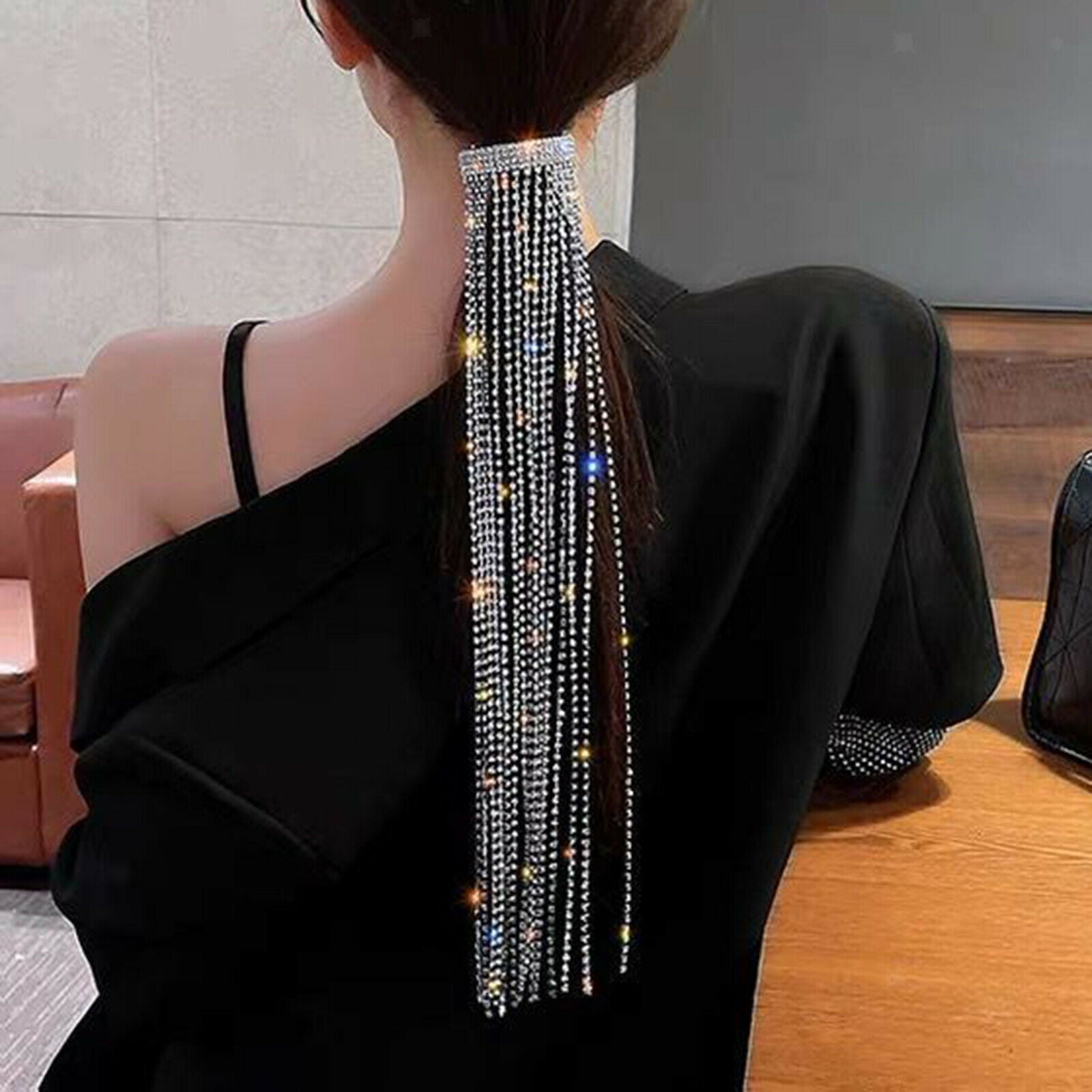 Rhinestone Dangle Hairpin Bridal Tassels Hair Pins Jewelry Ponytail Holder