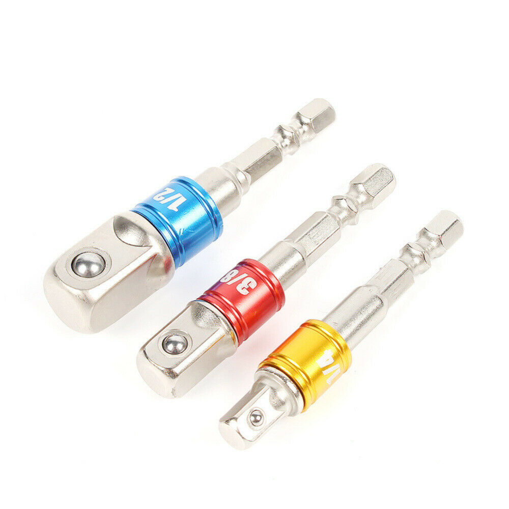 3Pcs Hexagonal Shank Impact Drill Driver Socket Drill Bit Adapter Set Wrench