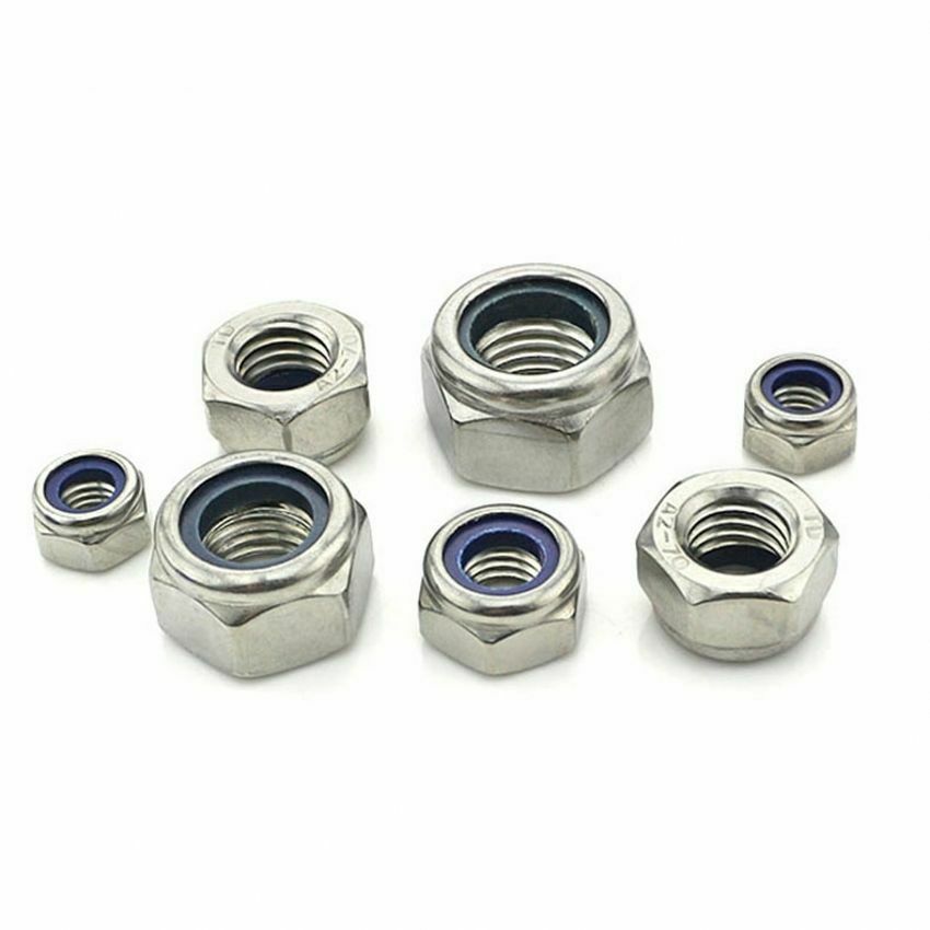 2pcs M10*1.25mm Fine Thread Nylon Insert Lock Nut Nyloc Nut 304 Stainless Steel