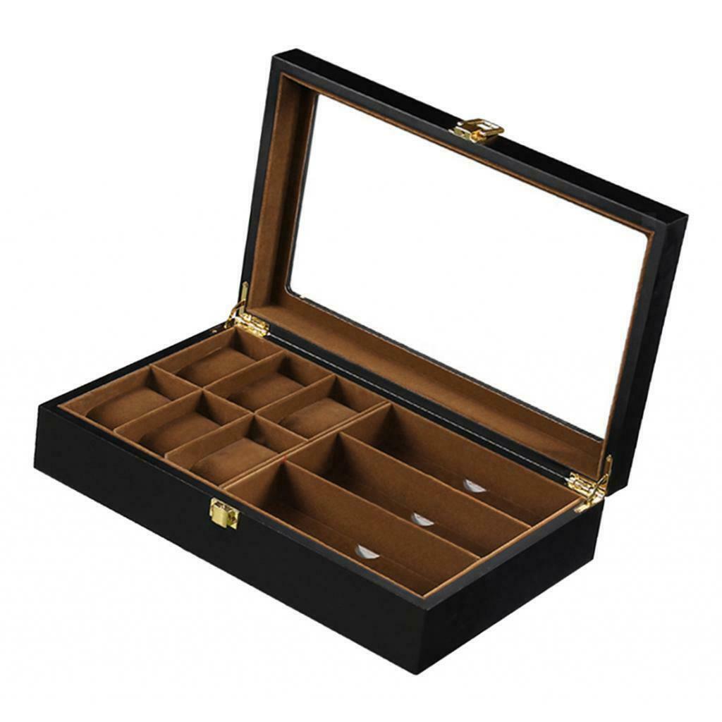Premium Wood 9 Grid Wrist Watch Glasses Box Gift Box Jewelry Holder Display