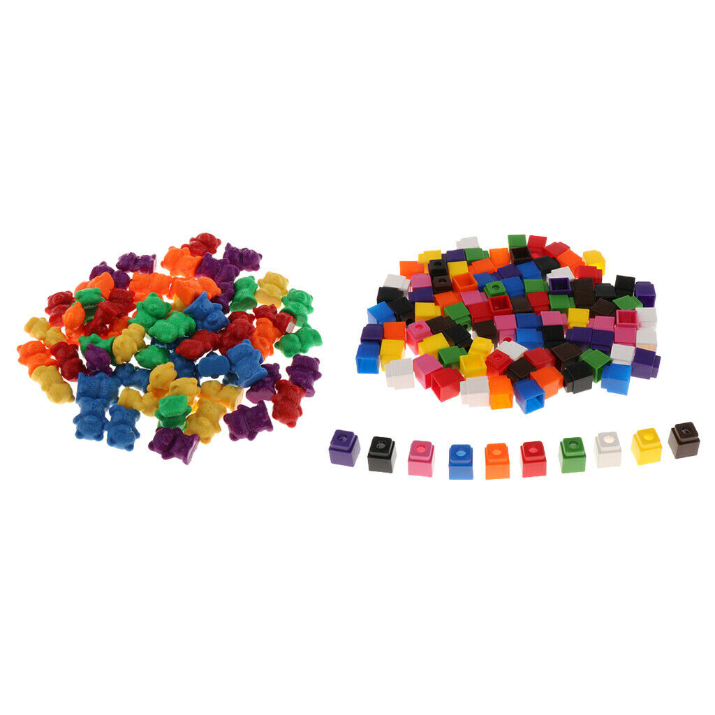 Mathlink Cubes 4-Color + 2.6cm Bear Sort Plastic Counters Plastic Coins Kids