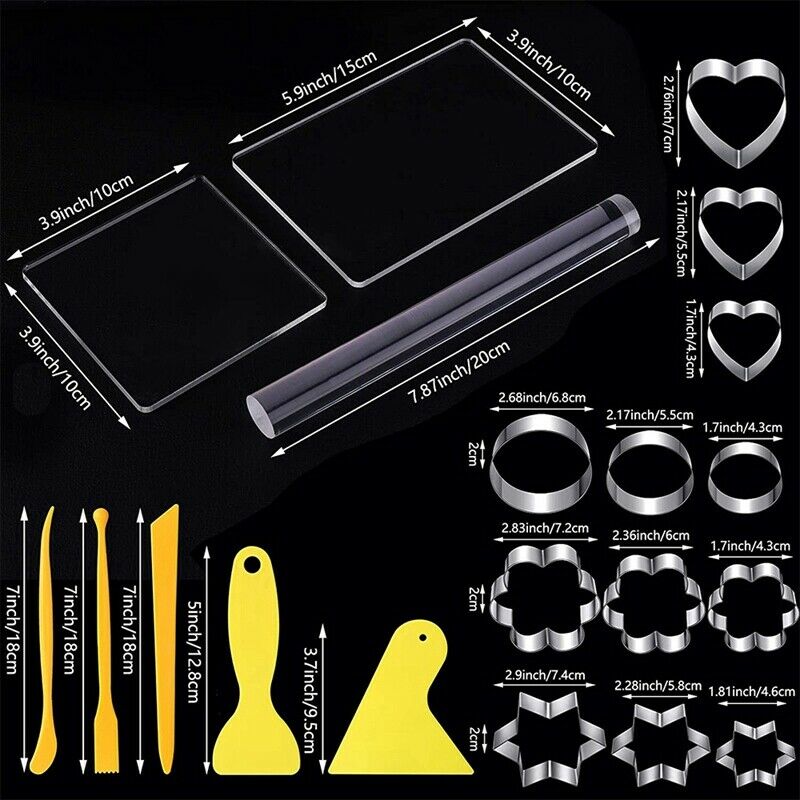 20 Pieces Clay Tool Kit Clay Roller,Backing Board, Geometric Shape Cutter,ClH3D5
