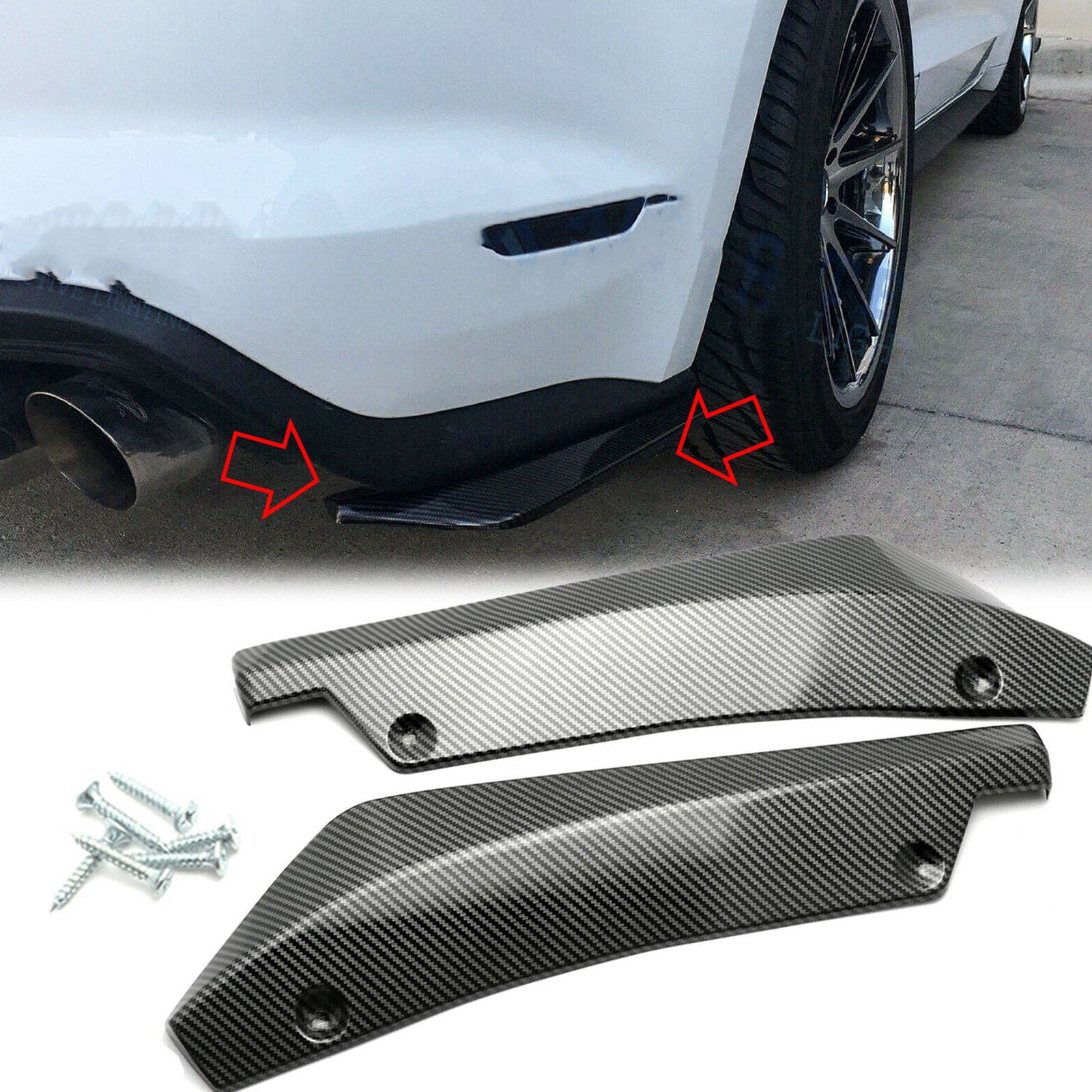 2pcs Carbon Fiber Car Rear Bumper Lip Diffuser Splitter Canard Spoiler Universal