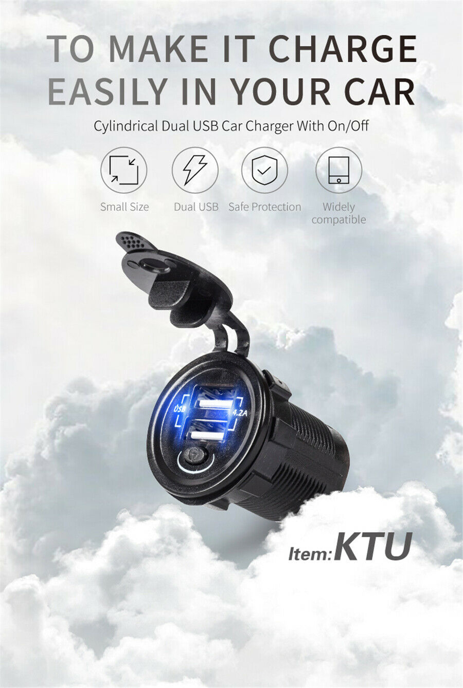 Dual USB Port Car Charger Fast Charging 5V 2.1+2.1A Voltage Design Waterproof