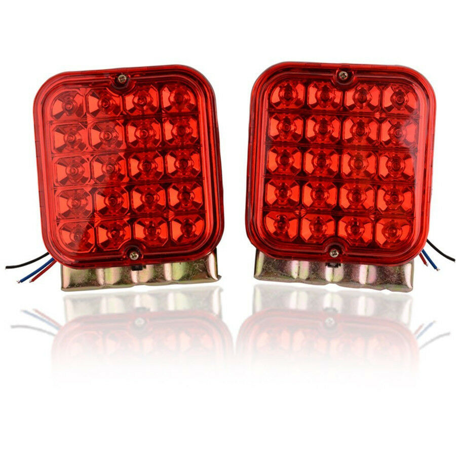 2 Piece Waterproof Red LED Square Tail Brake Turn Signal Lights for Truck RV Car