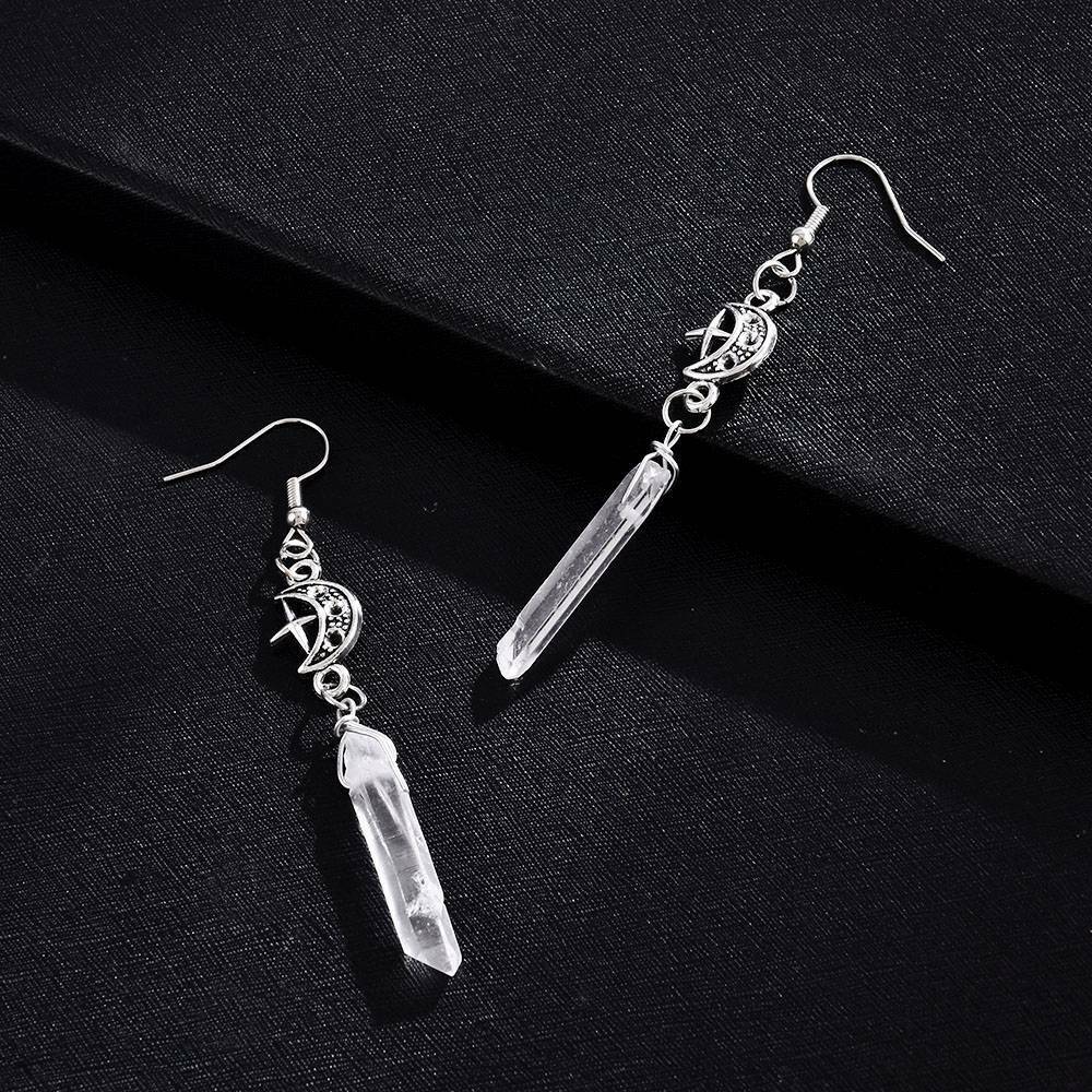 Clear Quartz Moon Earrings Natural Stones Earrings Jewelry For Women Gift CA