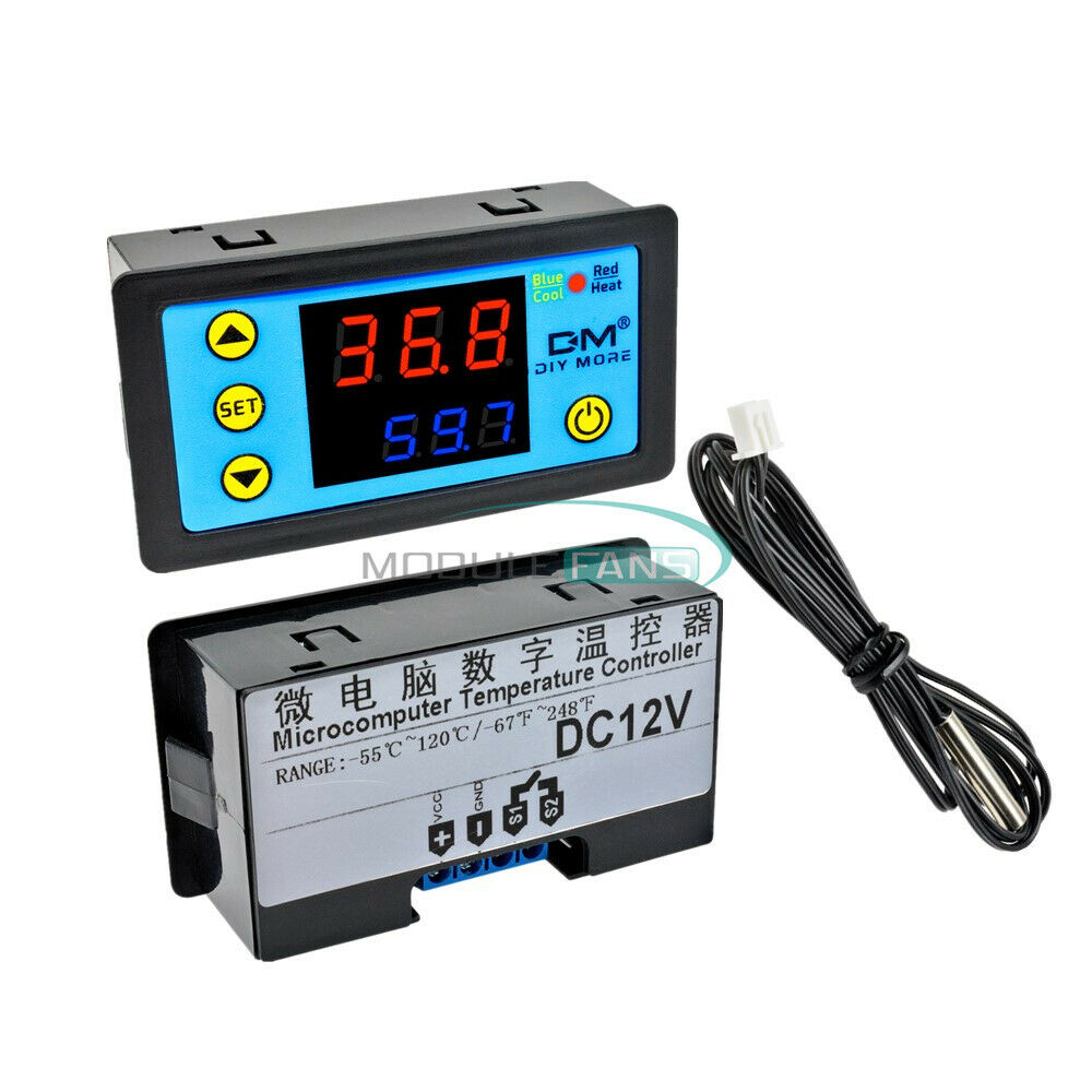 W3231 DC 12V Dual LCD Thermostat Temperature Controller Buzzer Alarm W/ Probe