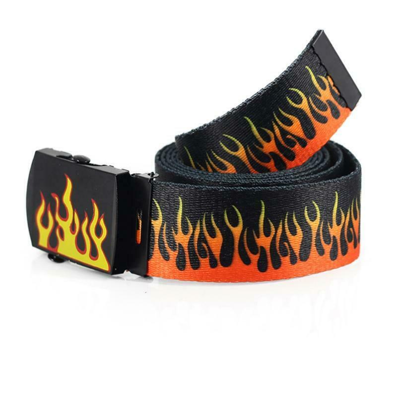 Korean Style Unisex Flame Grain Waistband 130cm Length Adjustable Canvas Belt