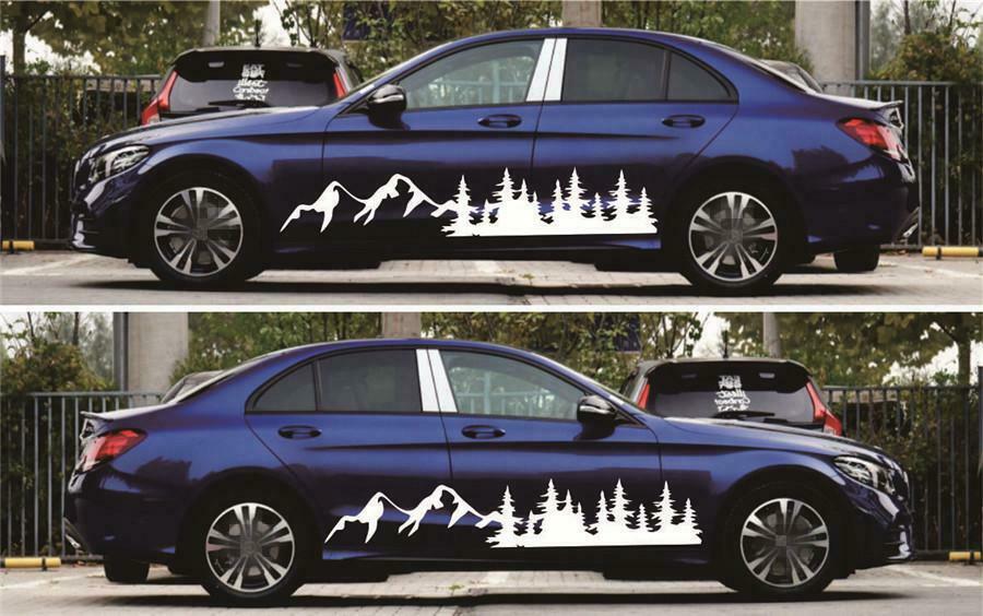 2x Car Body Stickers Black Forest Mountain Graphic Style 118'' Ã— 13'' Universal