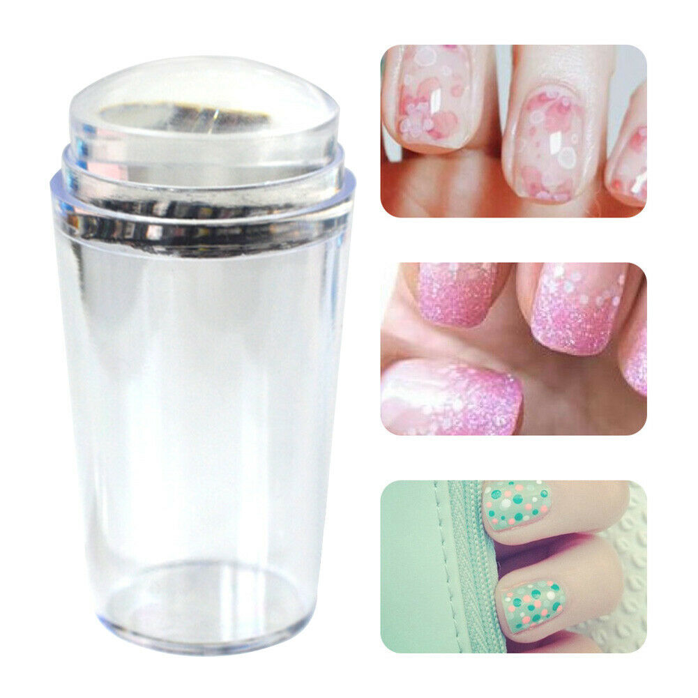 Nail Art Stamp Template Transparent Silicone Seal Stamper Head w/Scraper @