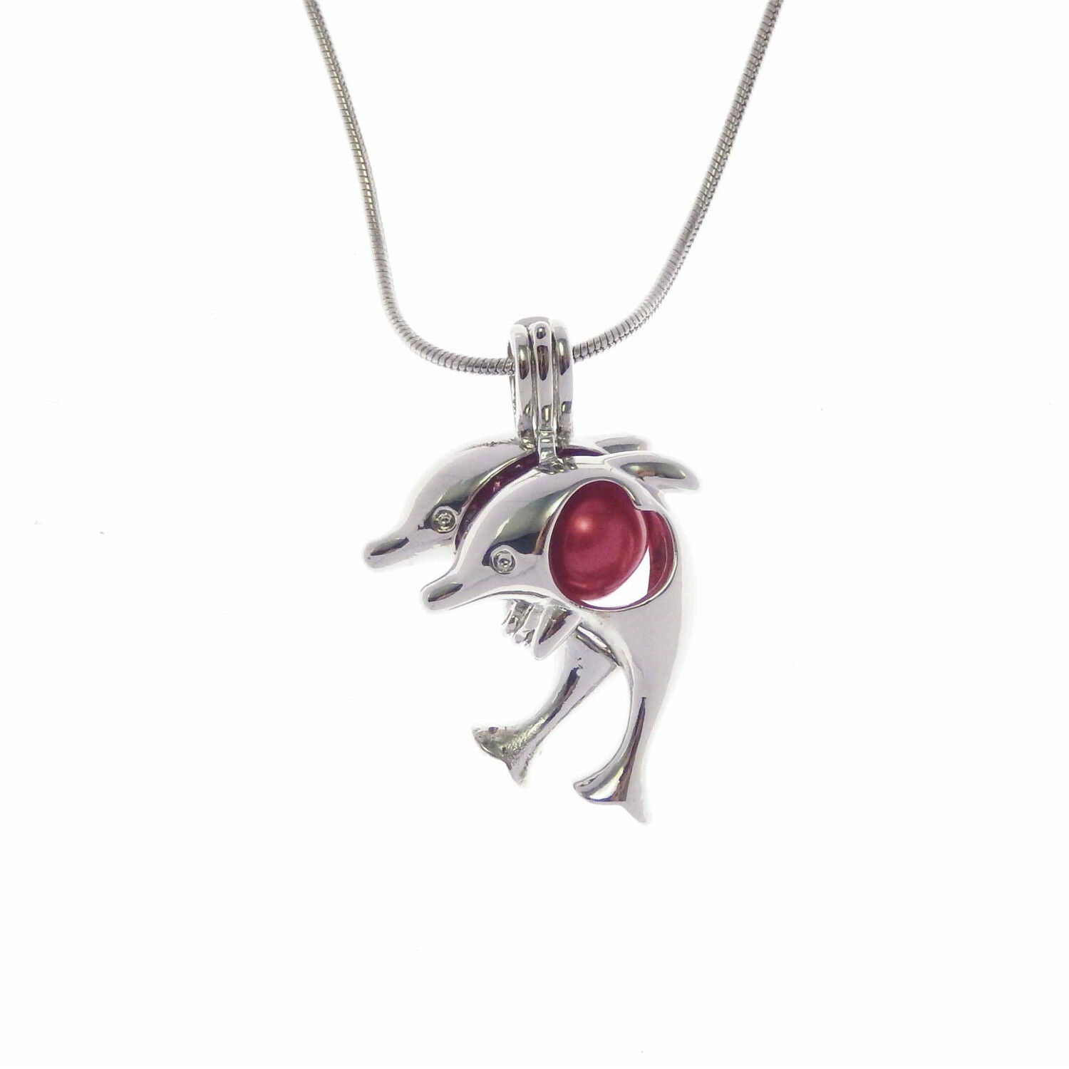 Fashion Womens Dolphins Look Locket Pearls & Beads Cage Pendant Necklace 50 CM