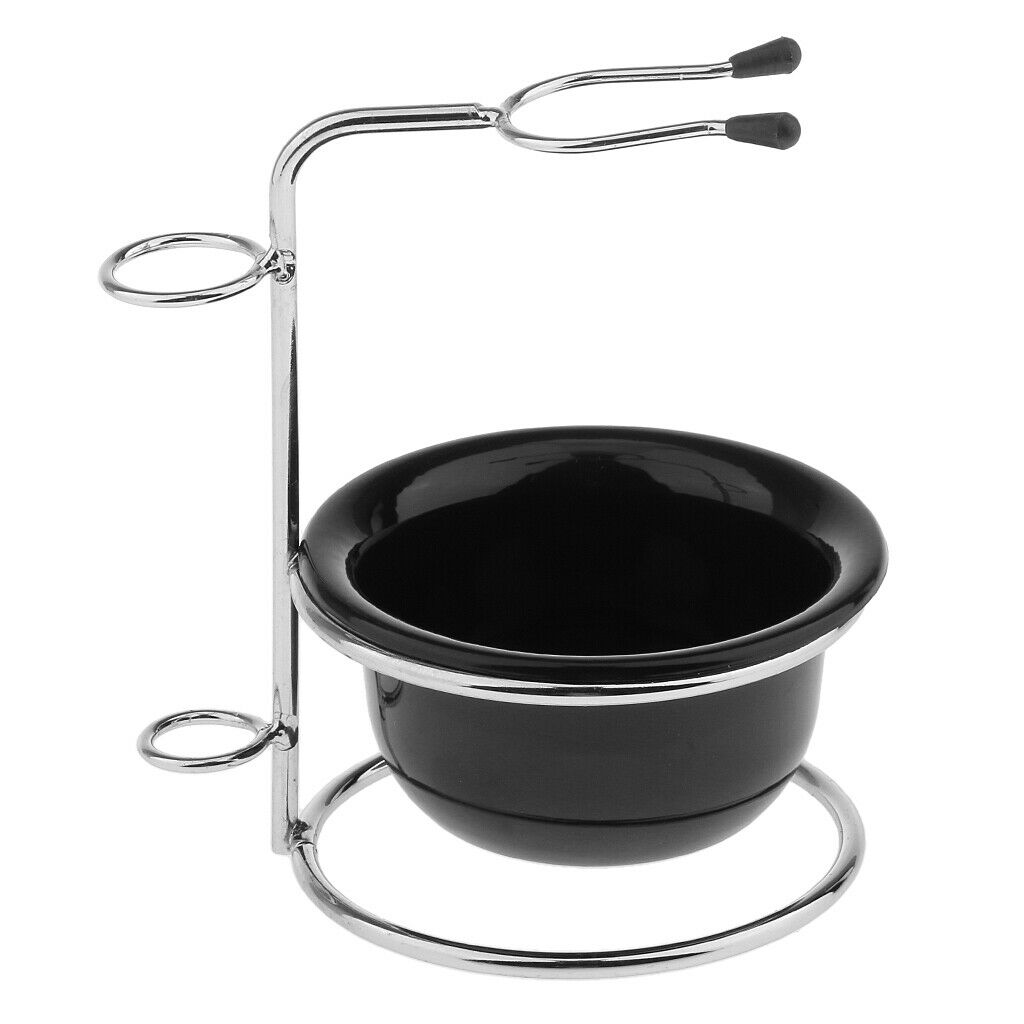 Men Stainless Steel Shaving Brush Razor Stand Holder + Mug Cup Bowl Set
